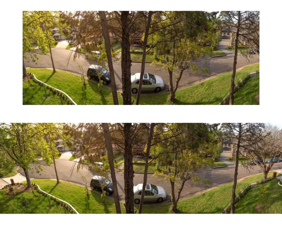 Arlo Ultra Video Display without Panoramic Simulation and Arlo Ultra Video Display with Panoramic Simulation.