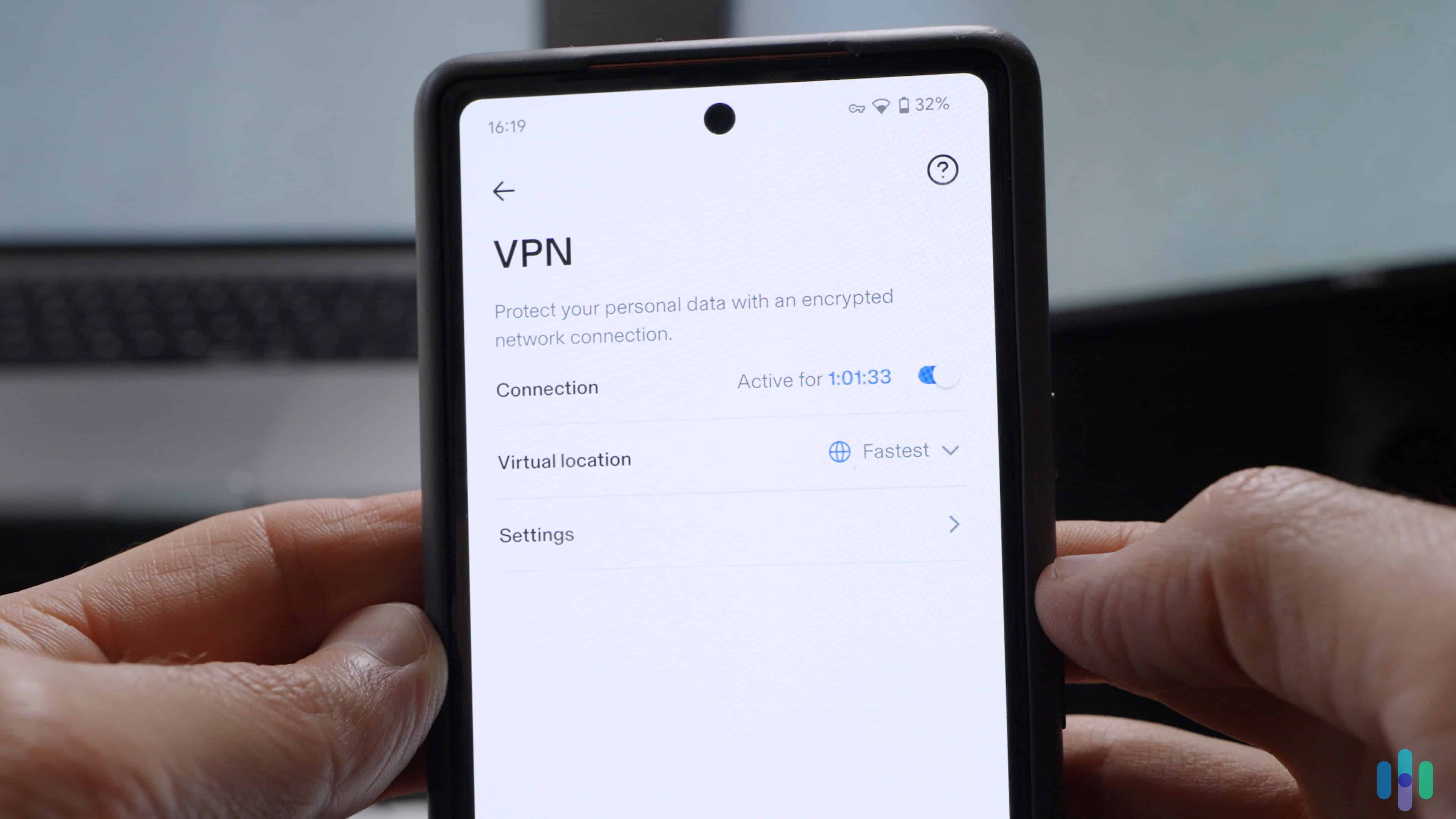 Aura VPN connected to the fastest server Aura’s VPN dashboard within the Aura Android app