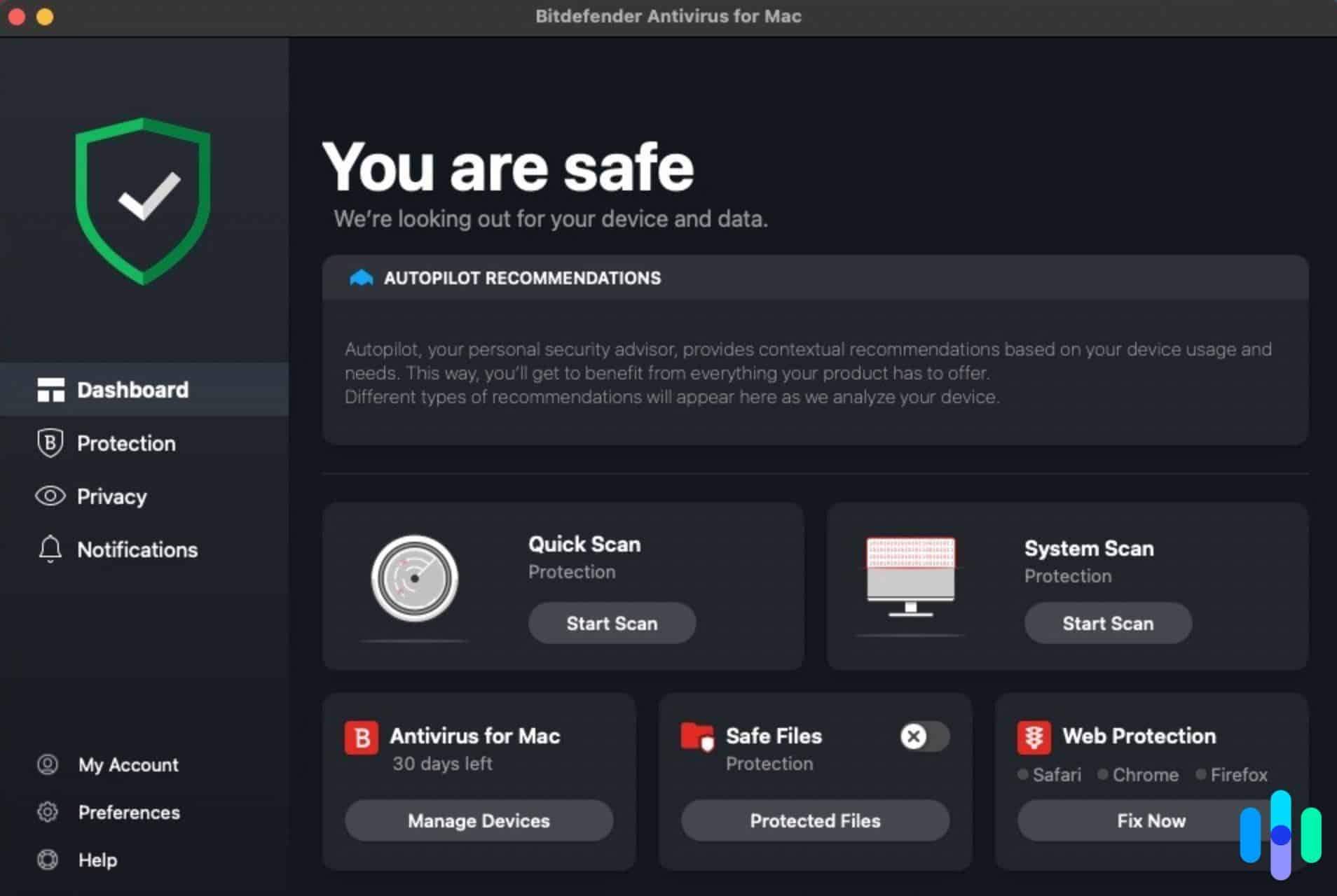 Bitdefender user interface Bitdefender user interface
