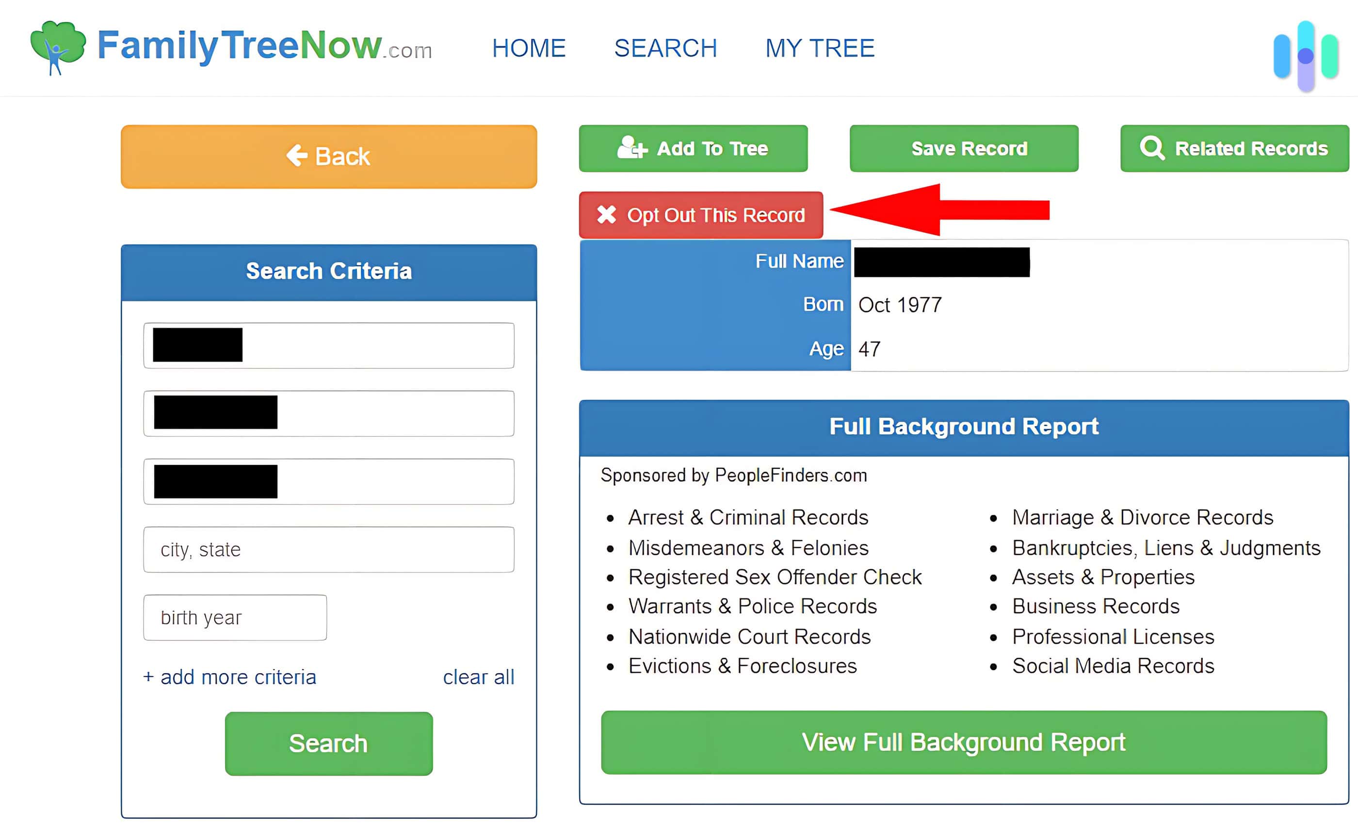 Click the “Opt Out This Record” button to request removal. Click the “Opt Out This Record” button to request removal.
