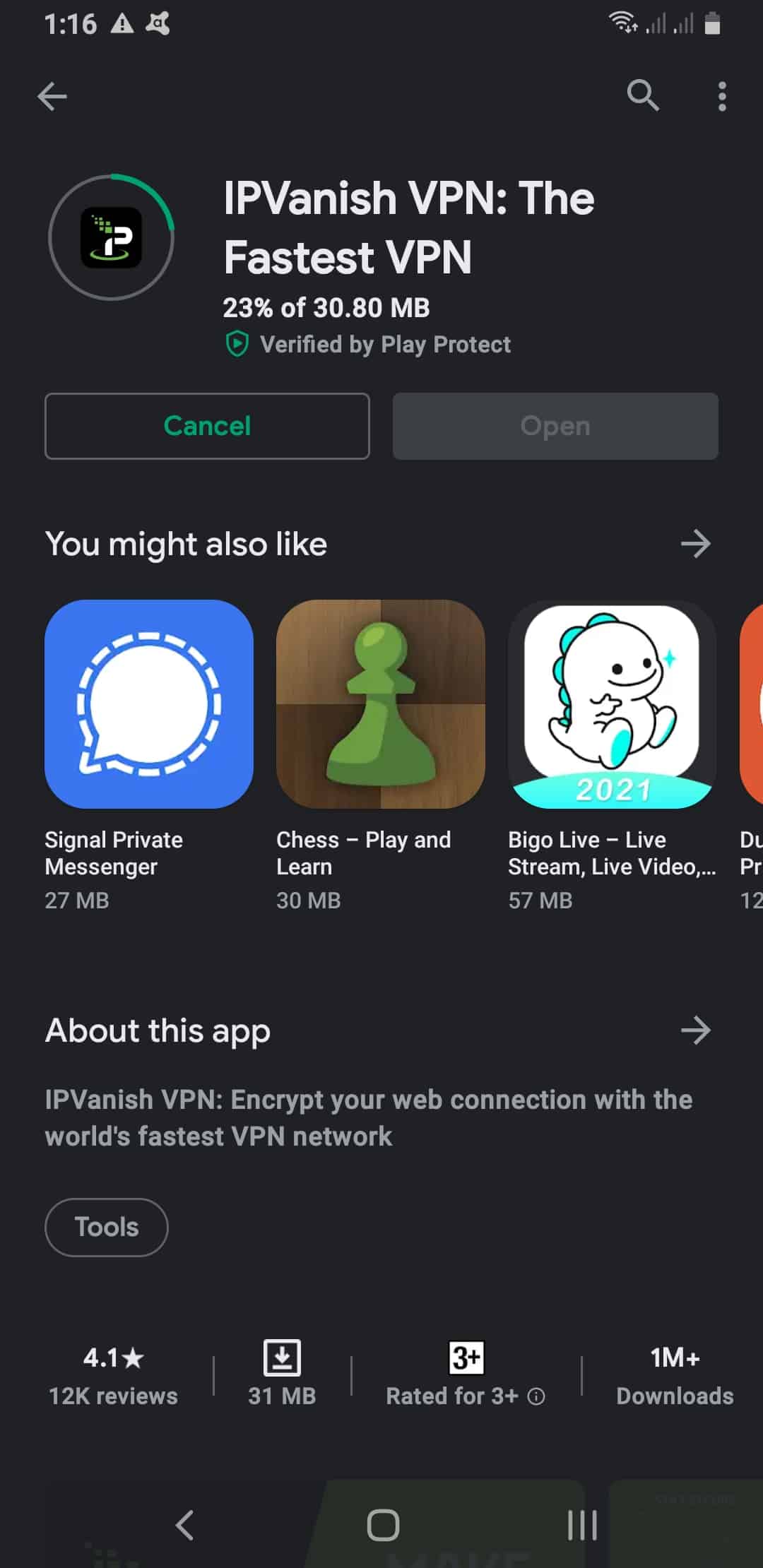 Downloading a VPN app from the Play Store Downloading a VPN app from the Play Store