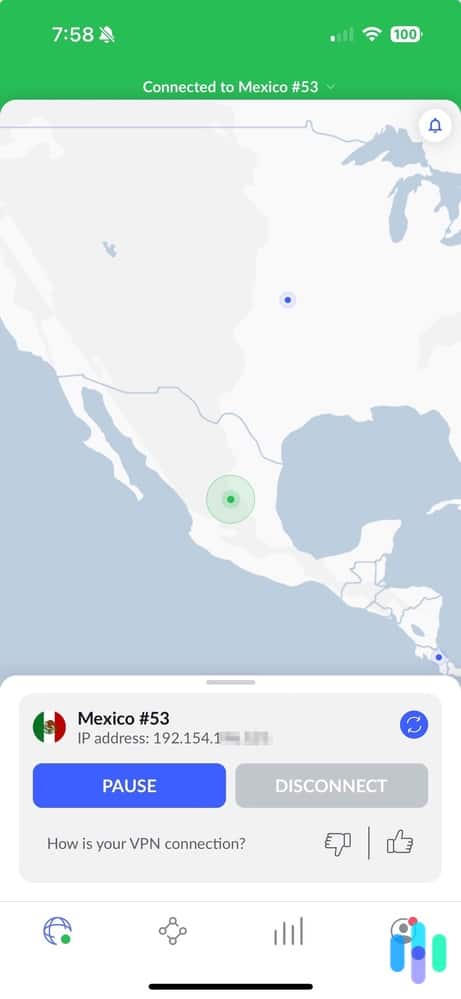 NordVPN iPhone app connected to Mexico NordVPN iPhone app connected to Mexico
