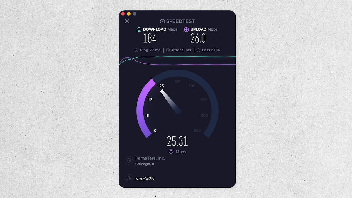 NordVPN speed test on macOS