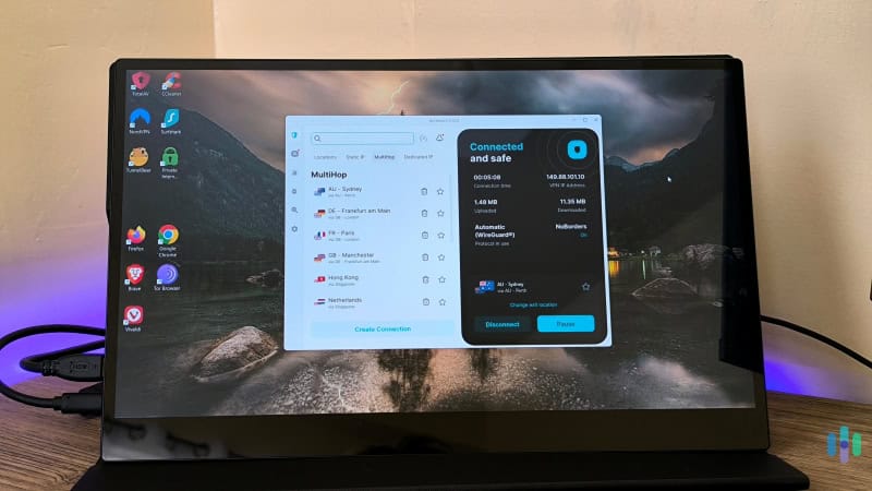 Our custom Dynamic MultiHop connection connected to servers in Perth and Sydney Our custom Dynamic MultiHop connection connected to servers in Perth and Sydney