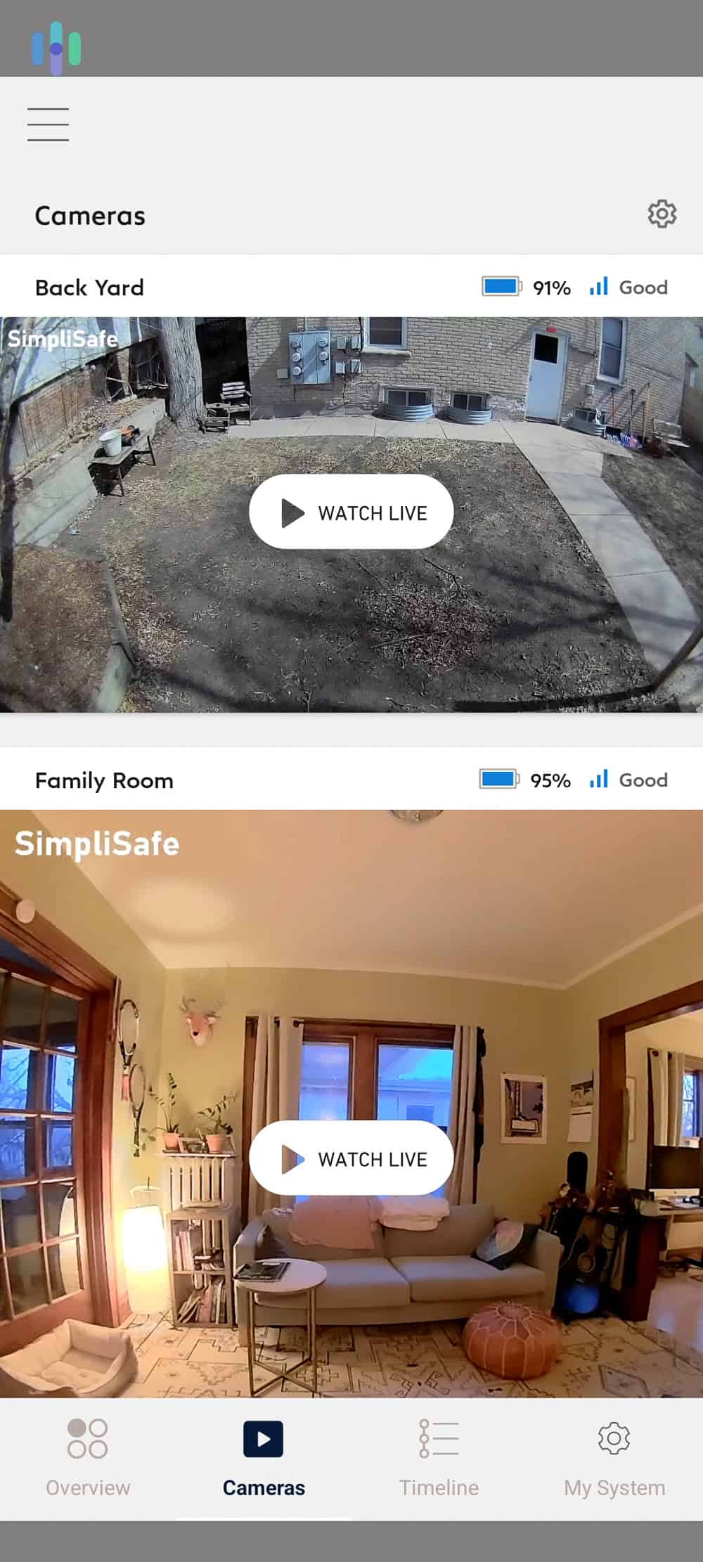 SimpliSafe app’s camera view SimpliSafe app's camera view