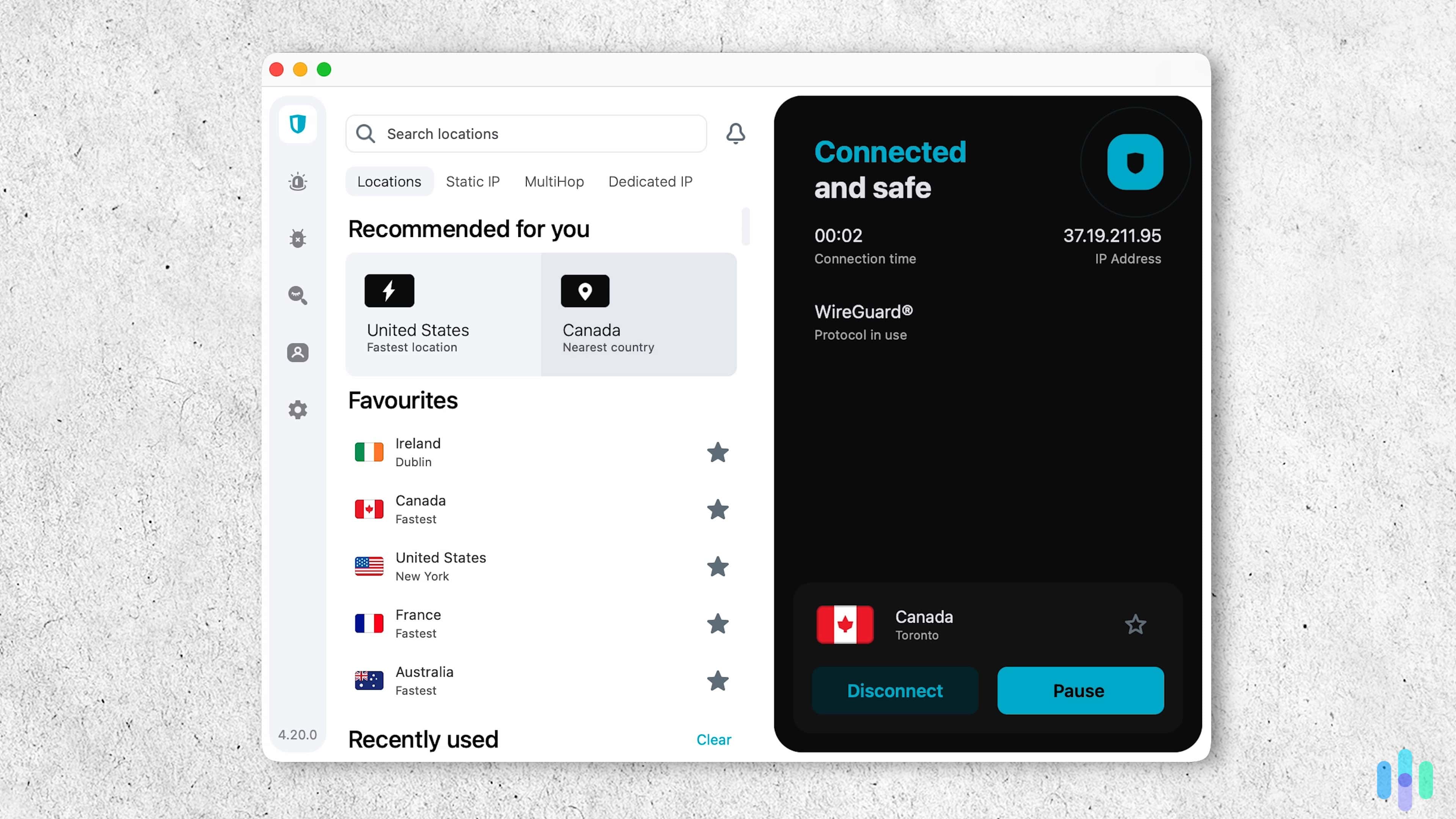 Surfshark connected to a Canadian server