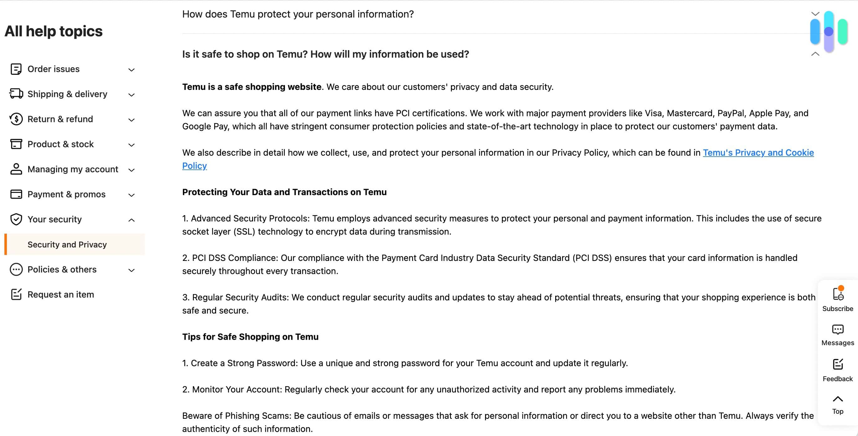 Temu Personal Information Page
