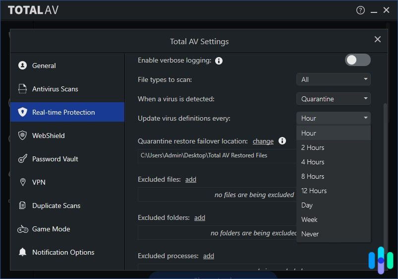 We set TotalAV to fetch hourly malware database updates We set TotalAV to fetch hourly malware database updates