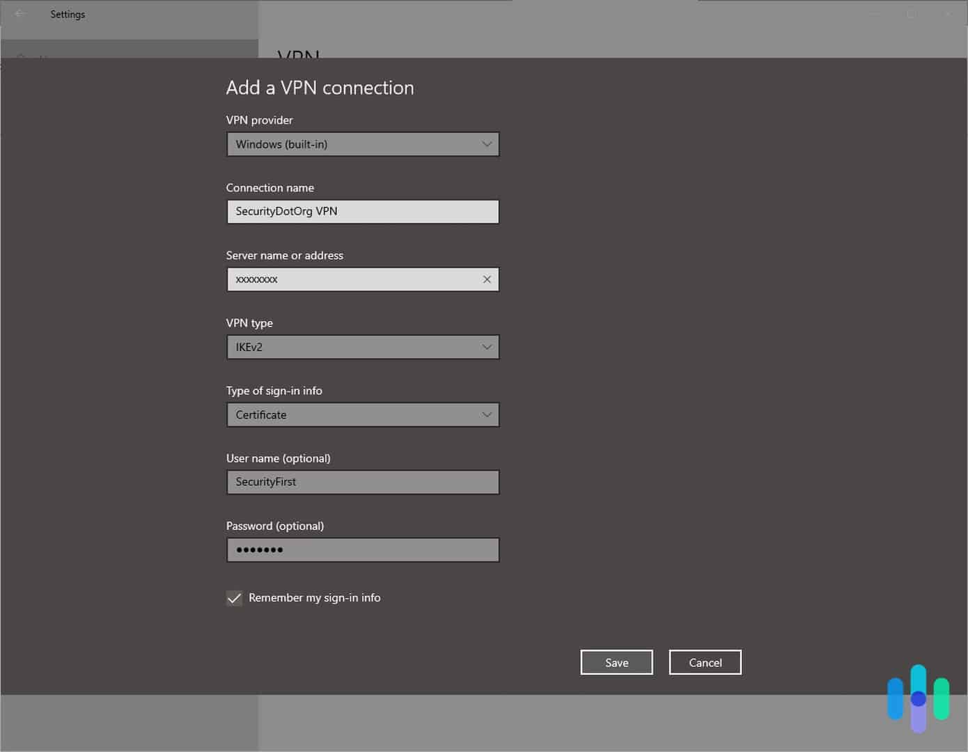 Windows 10’s built-in VPN configuration settings Windows 10’s built-in VPN configuration settings