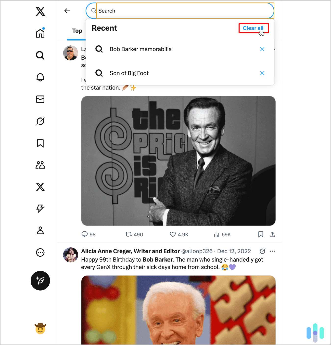 Clearing our desktop search history on X Clearing our desktop search history on X