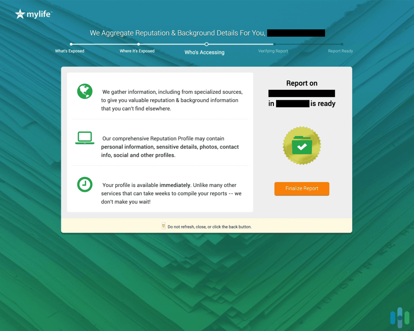 Requesting our MyLife Reputation Report for free Requesting our MyLife Reputation Report for free