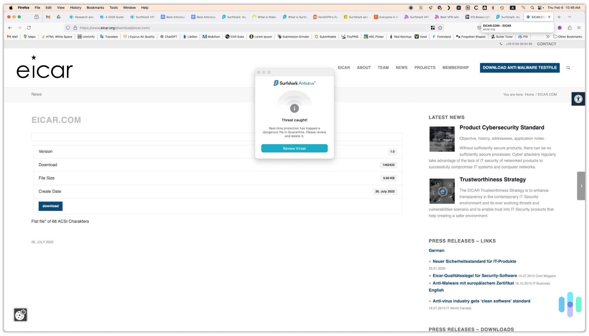 Surfshark passed our home virus test. Surfshark passed our home virus test.