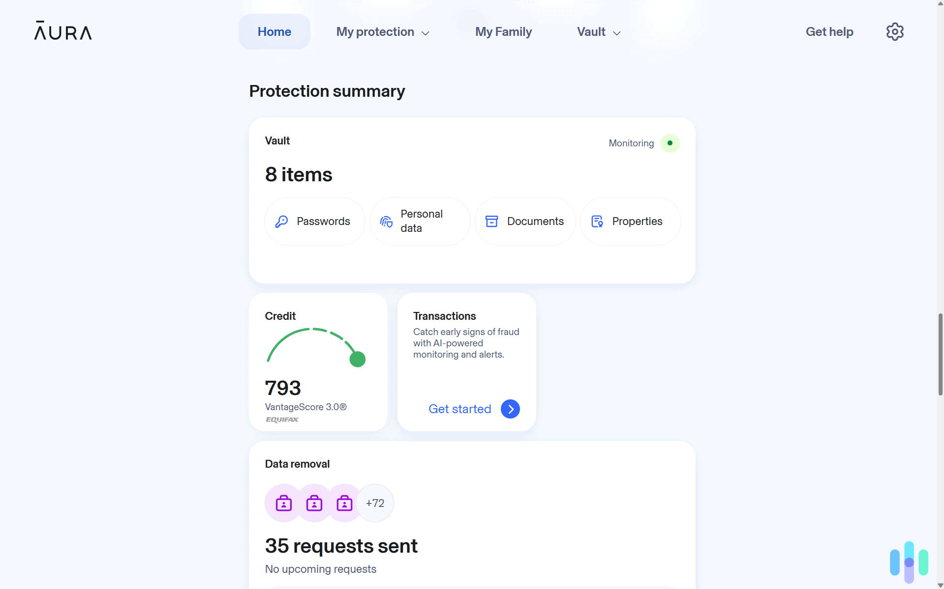 Aura monitored eight items, such as our SSN, in our vault, alerting us if they found any item in a data leak