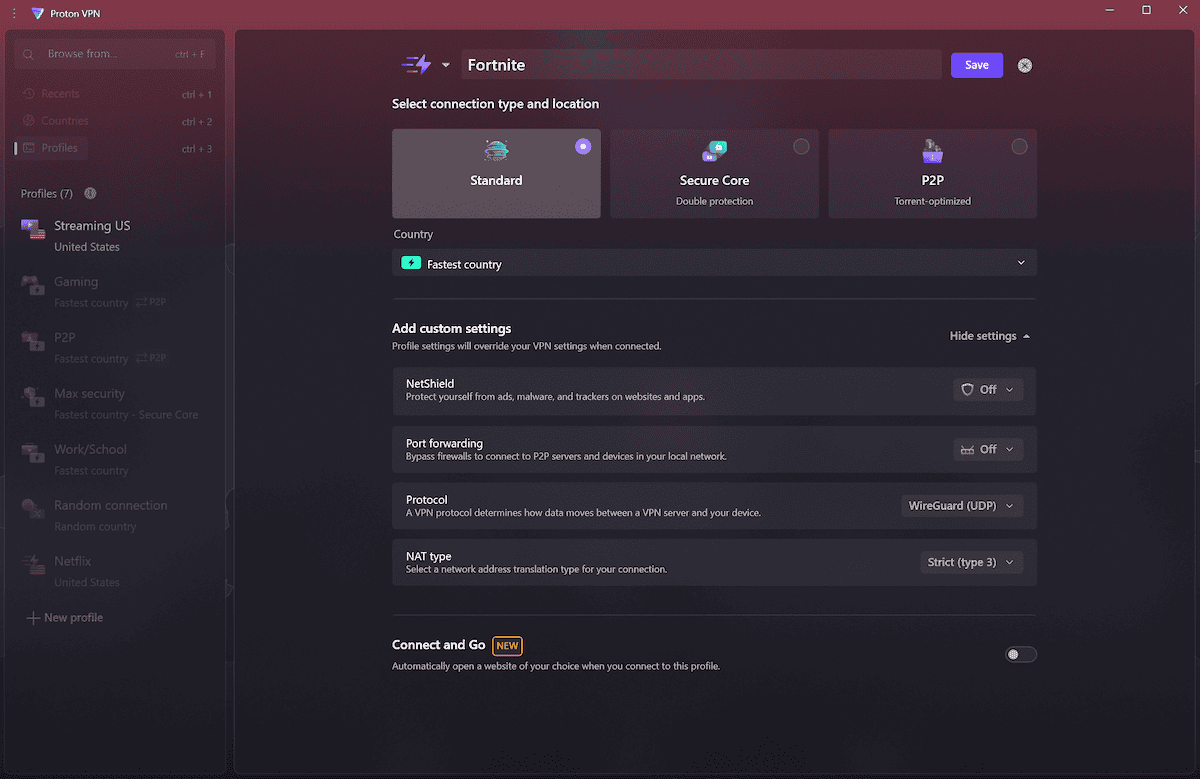 Automate how Proton VPN connects to servers via the Profiles feature. Automate how Proton VPN connects to servers via the Profiles feature.