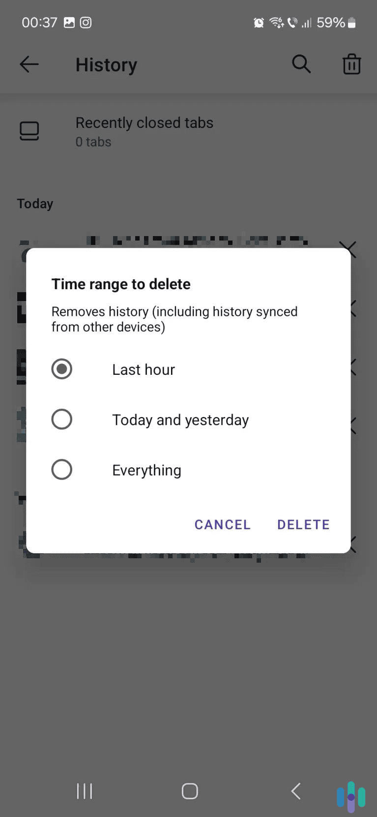 Choose what time period you want to clear.