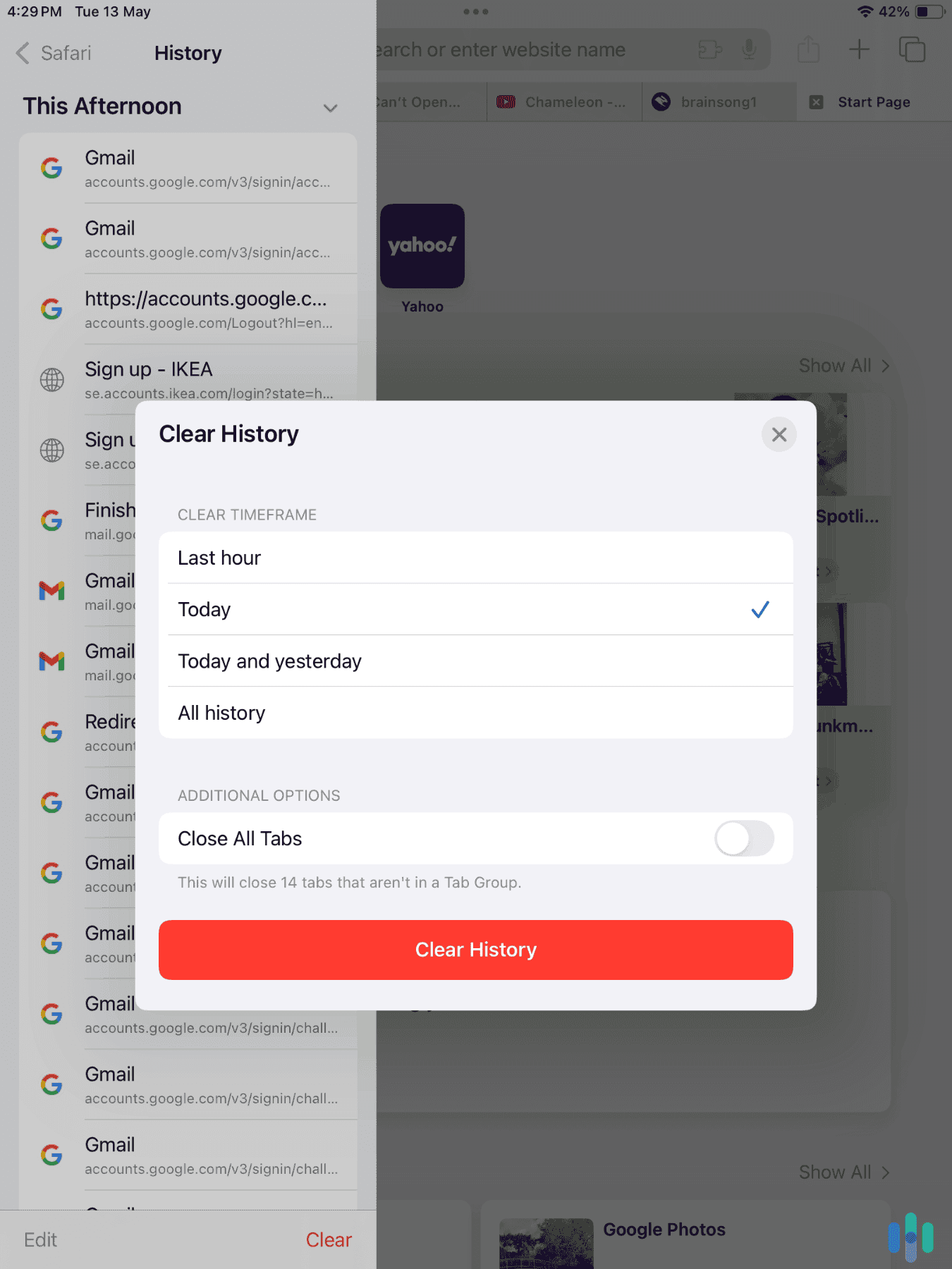 Clearing just our search history from Safari on our iPad Air