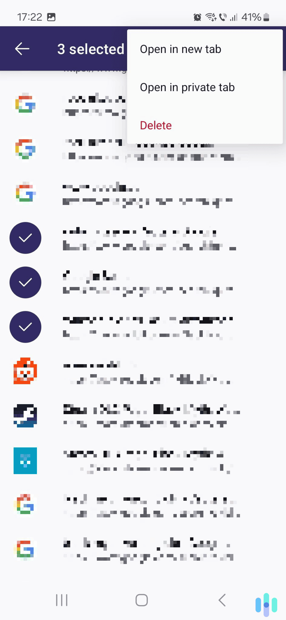 Delete individual entries using the X icon, or long-tap on one entry to delete multiple items in bulk.