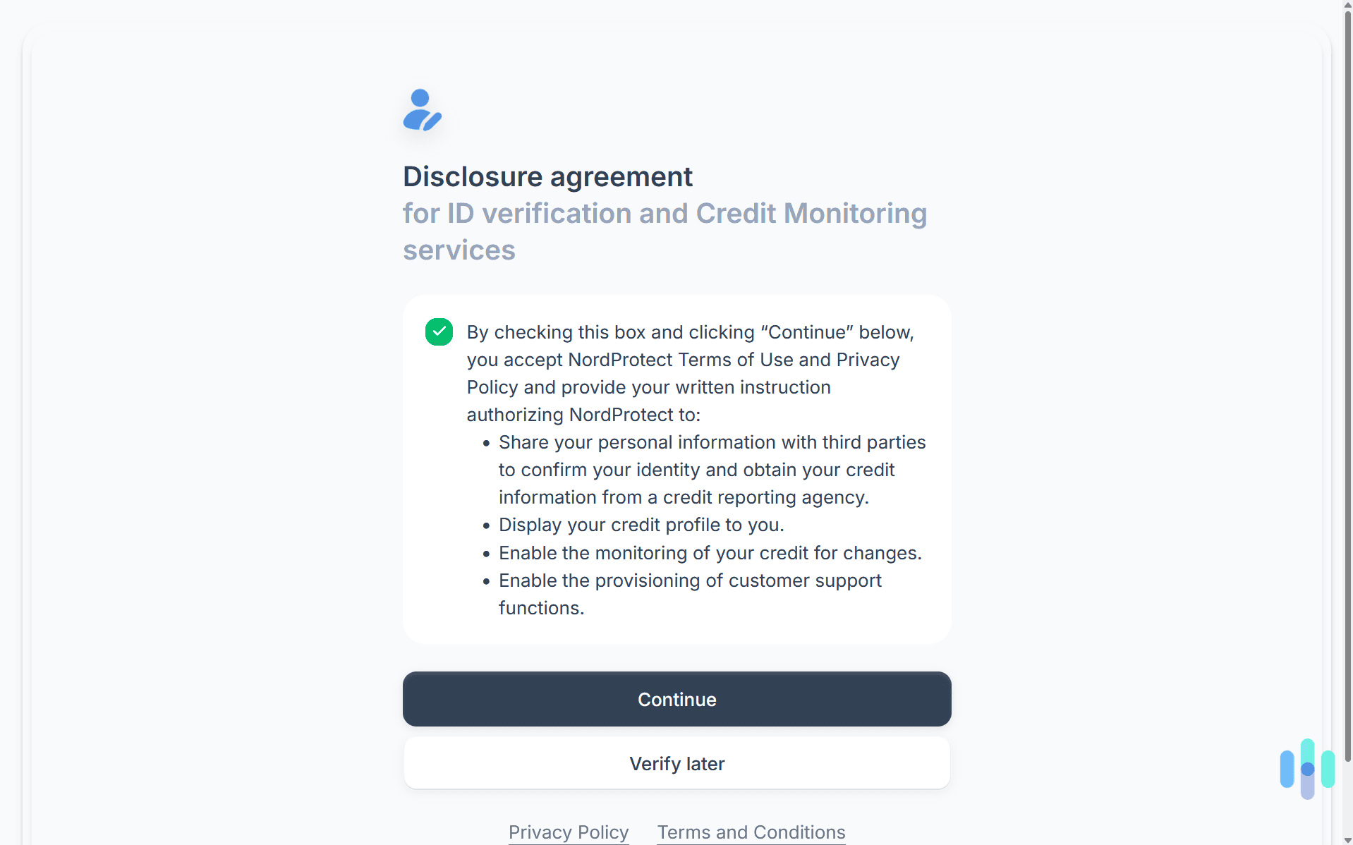 After signing up for NordProtect, we had to agree to their terms of service. After signing up for NordProtect, we had to agree to their terms of service.