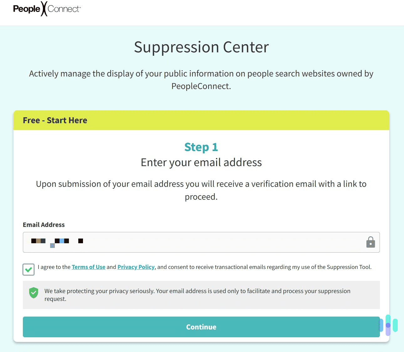Enter your email address, then click the green button to proceed.
