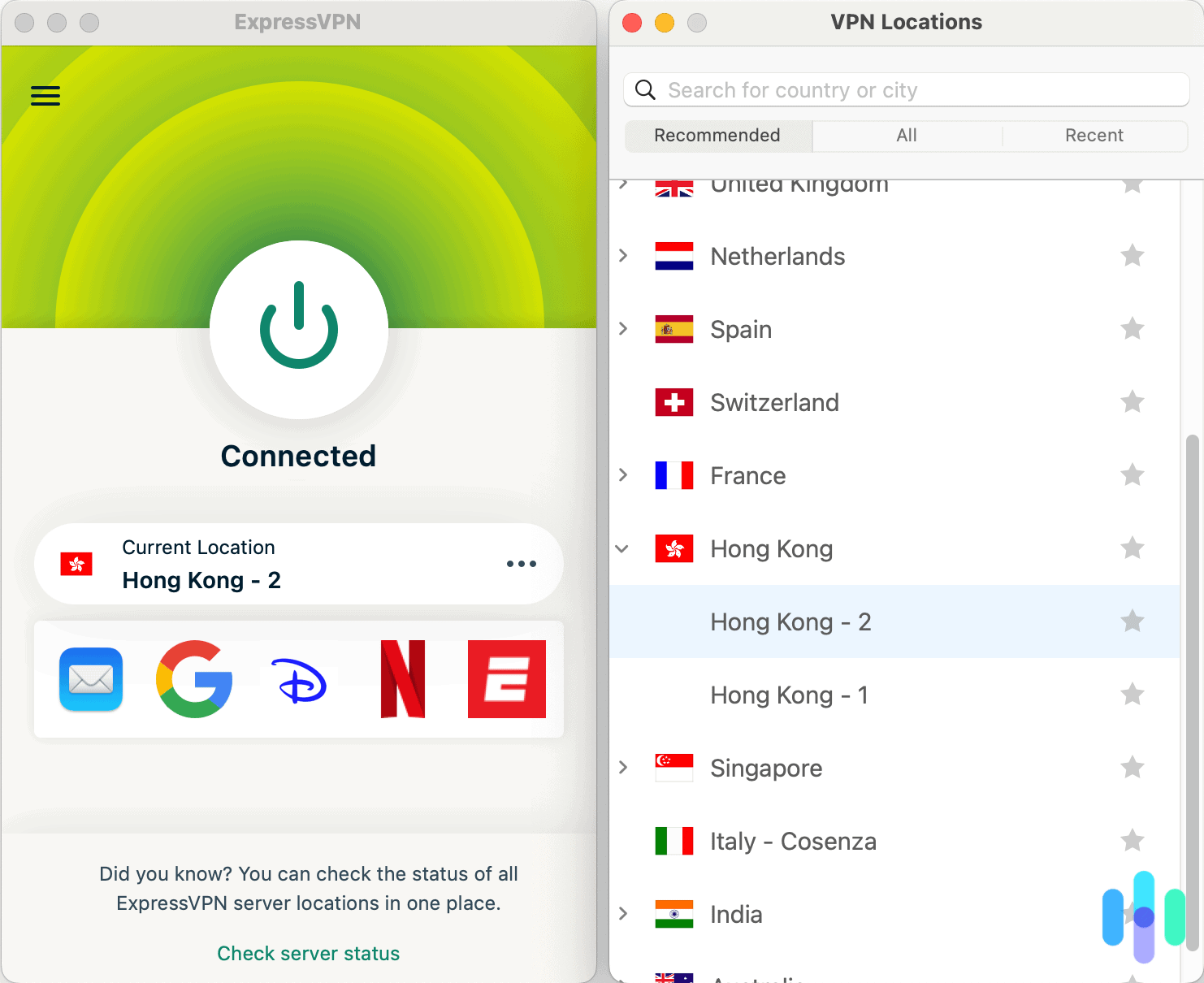 ExpressVPN desktop app connected to Hong Kong ExpressVPN desktop app connected to Hong Kong