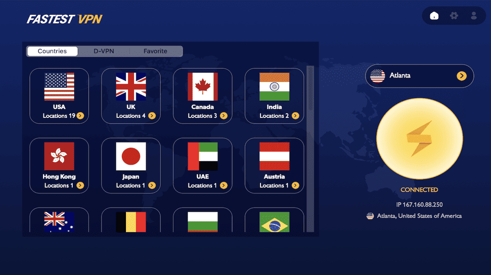 FastestVPN server screen FastestVPN server screen