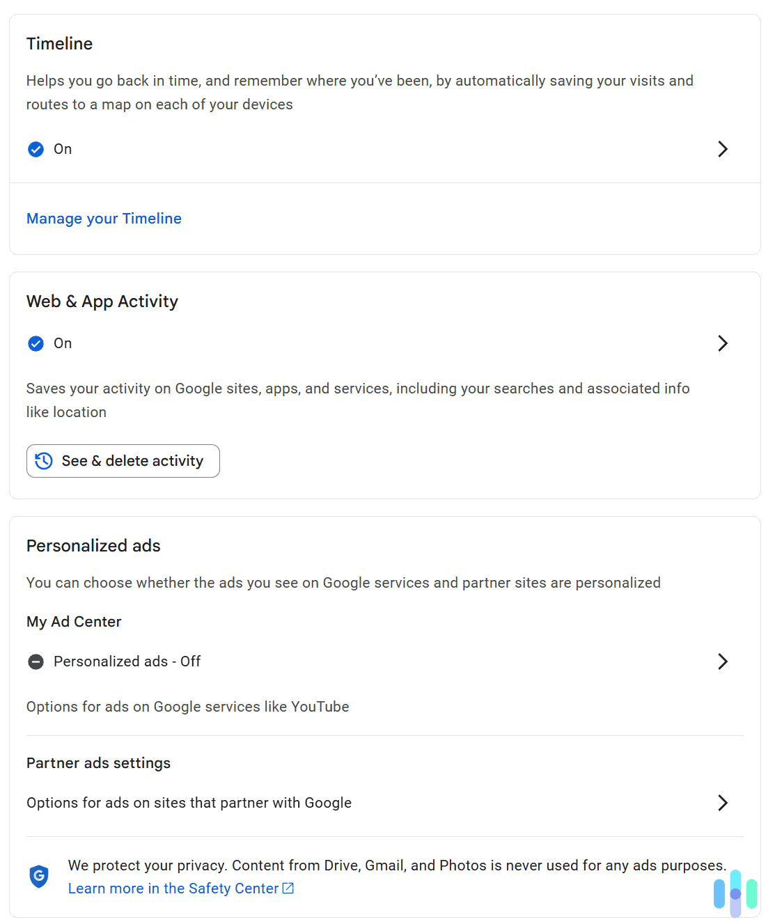 Head to the Web & App Activity tab. Head to the Web & App Activity tab.