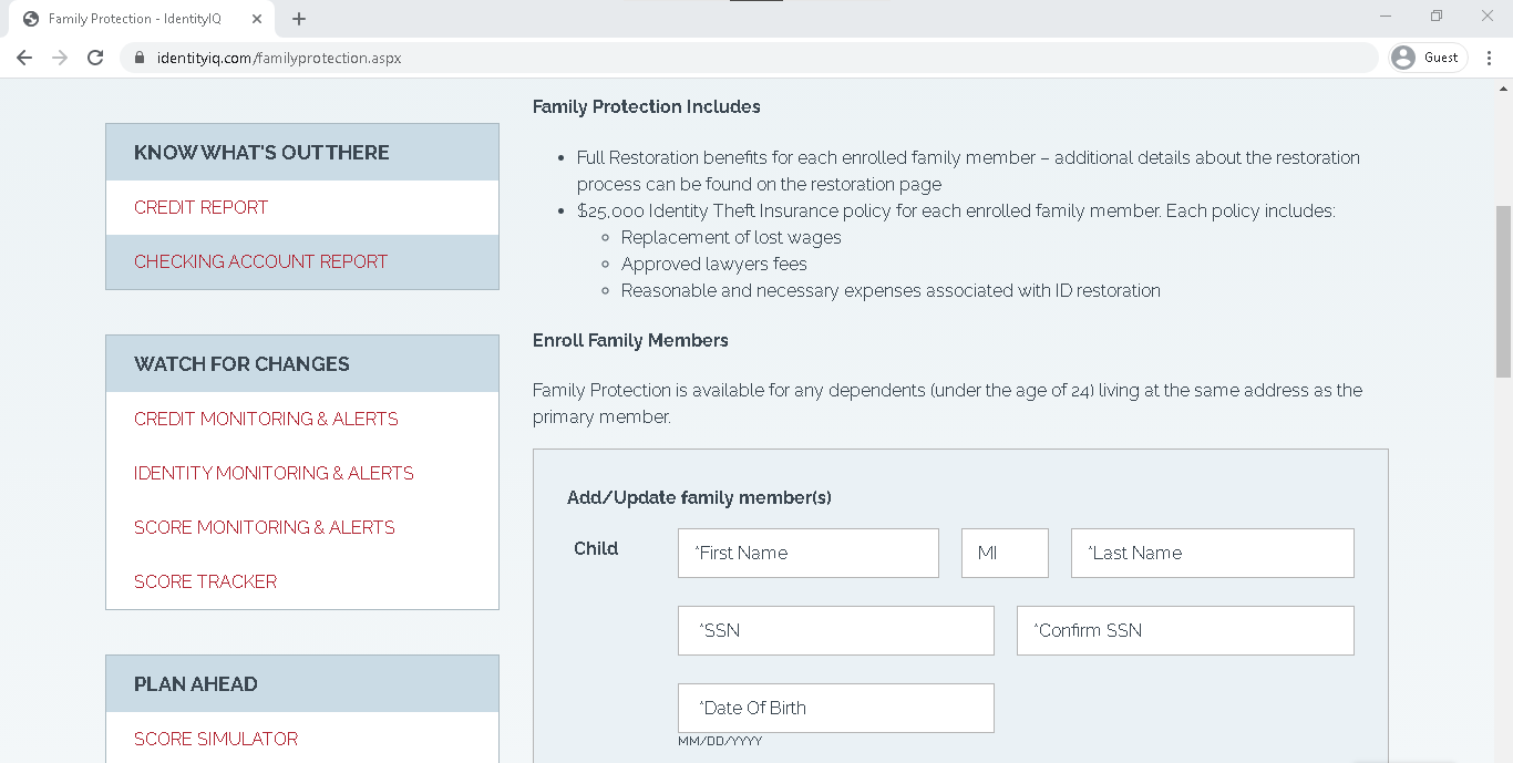 IdentityIQ Family Protection Enrollment IdentityIQ Family Protection Enrollment
