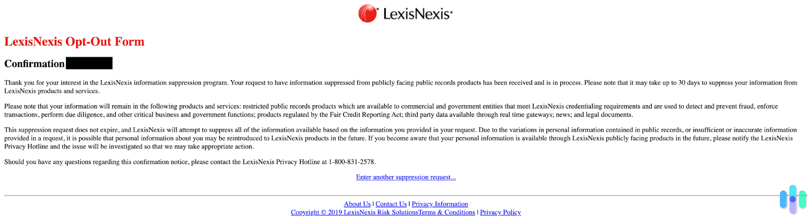 LexisNexis confirmation number LexisNexis confirmation number