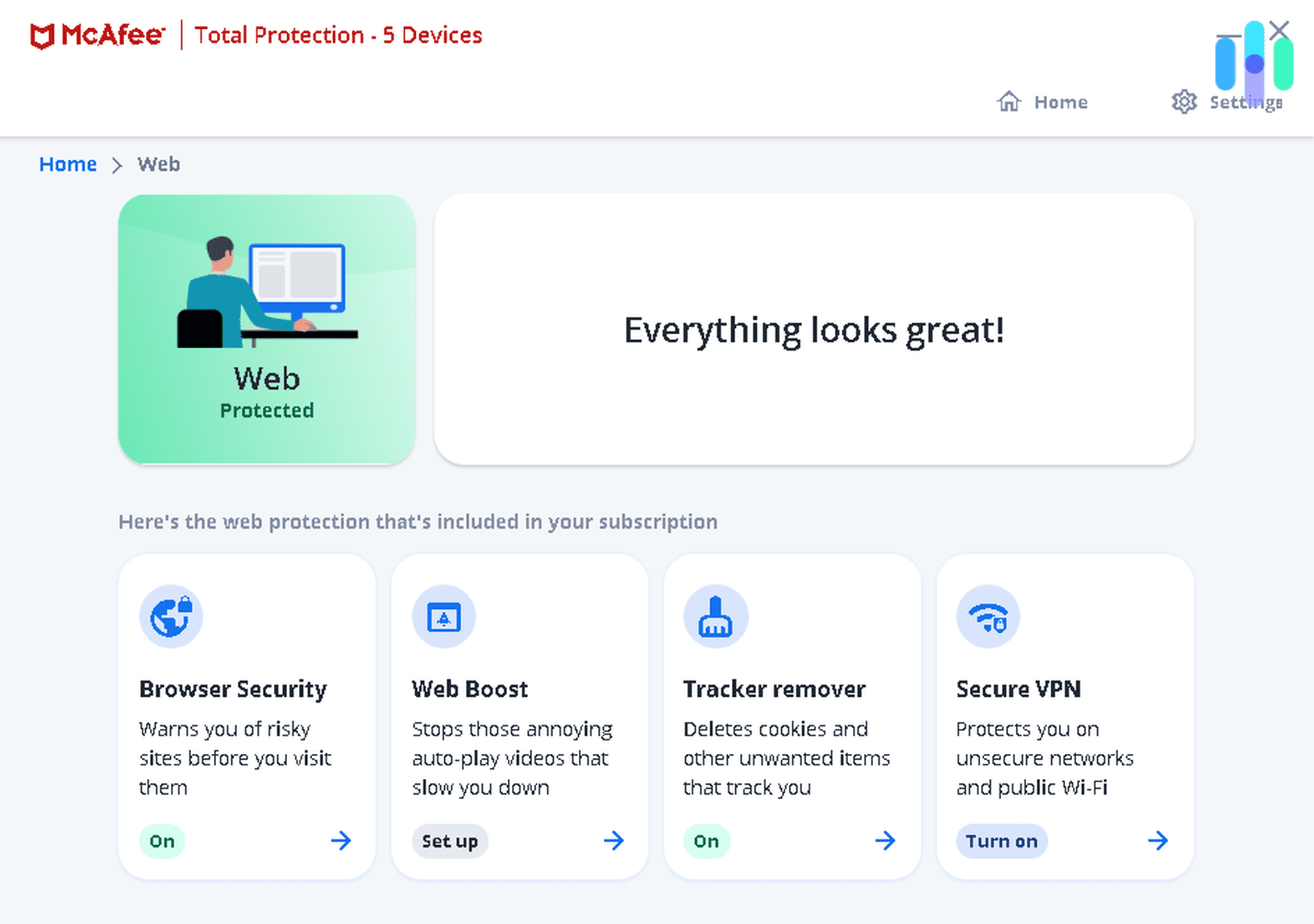 McAfee Web Protection Menu McAfee Web Protection Menu