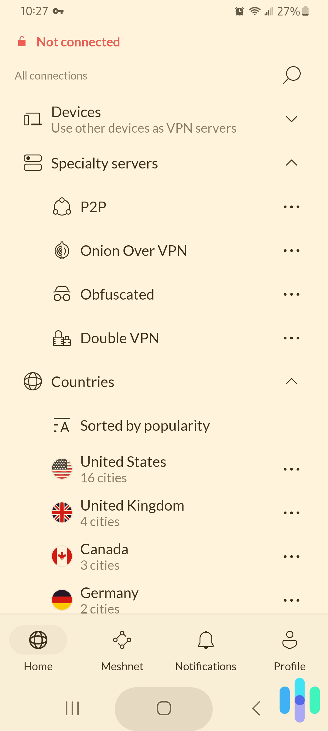 NordVPN Home Screen on Android App NordVPN Home Screen on Android App