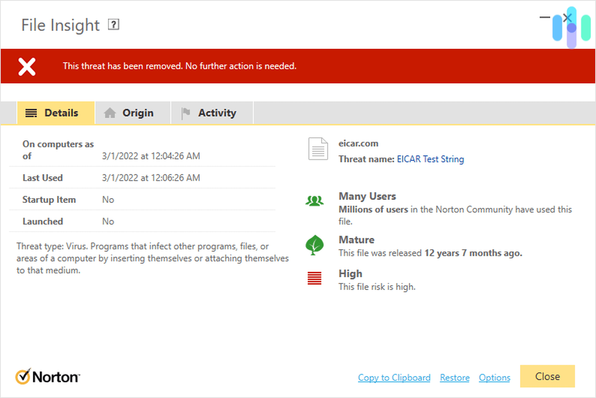 Norton EICAR test file Norton EICAR test file