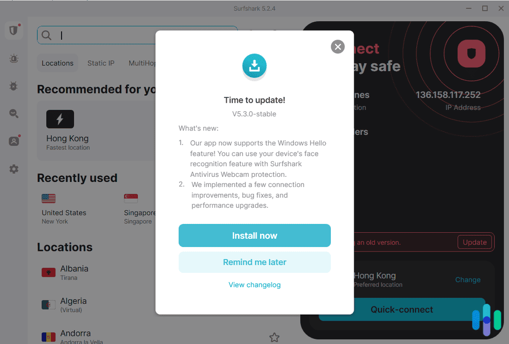 One of Surfshark’s app updates One of Surfshark’s app updates