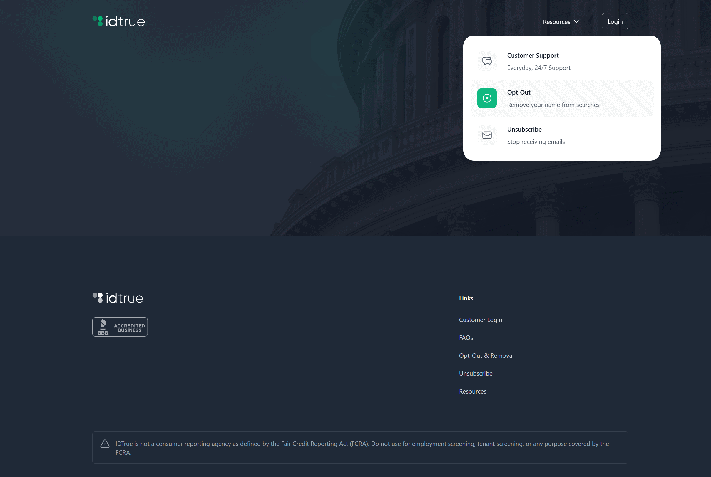 Pick the opt-out form option from the IDTrue homepage. Pick the opt-out form option from the IDTrue homepage.