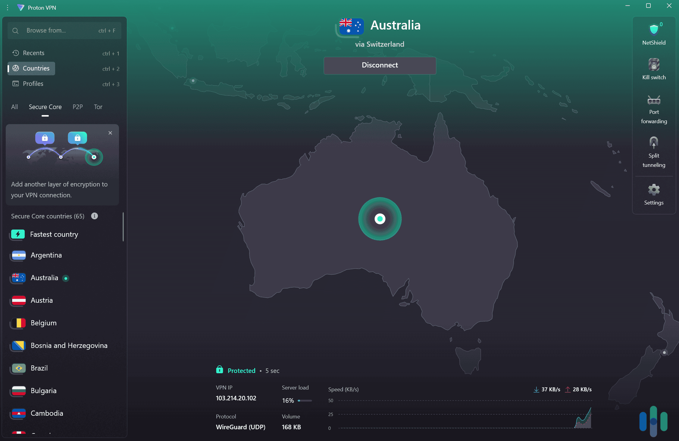 Proton VPN has many high-end privacy features, including servers that send your data through privacy-friendly countries.