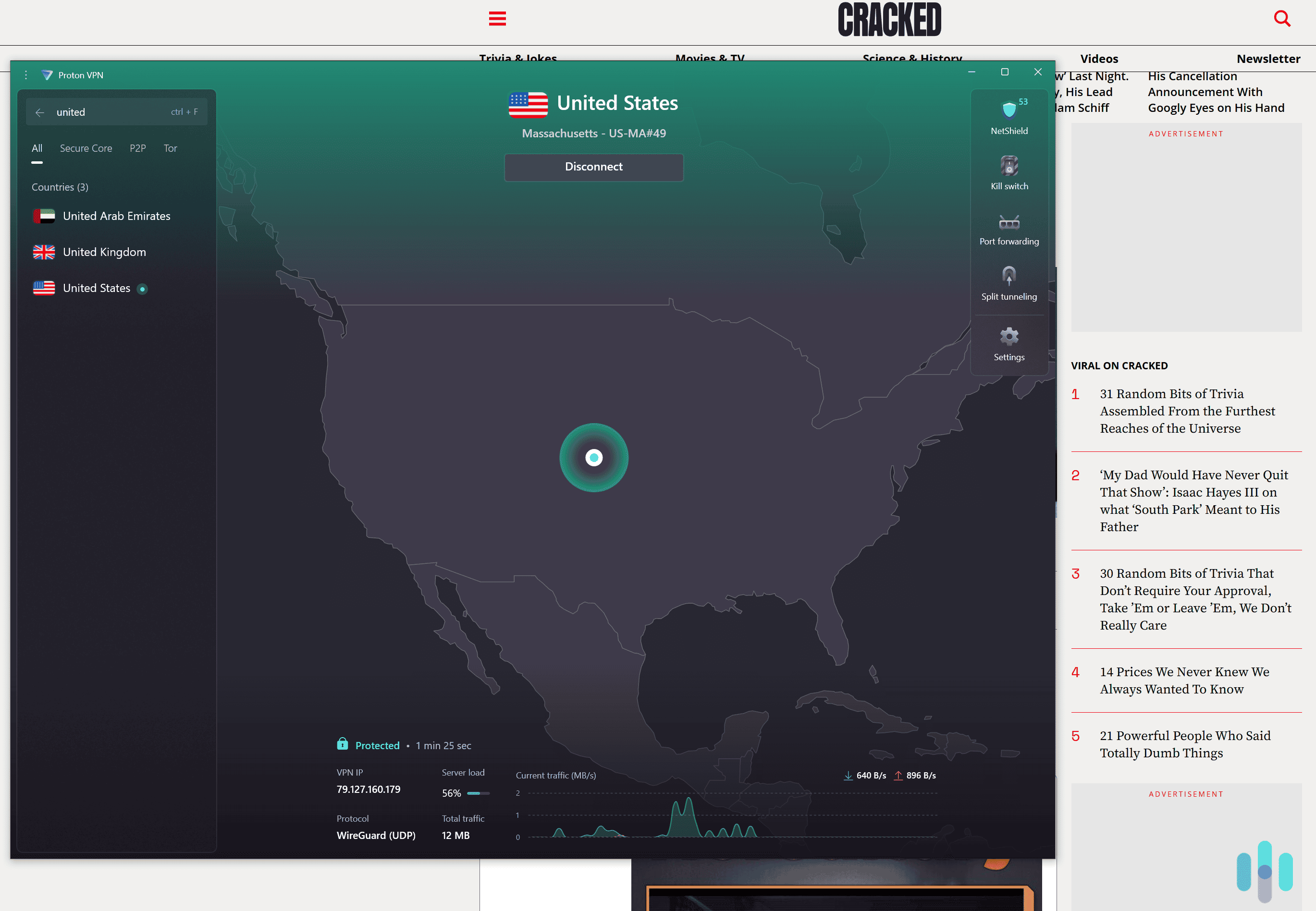 Proton VPN’s NetShield blocked over 90 percent of ads in our tests. Proton VPN's NetShield blocked over 90 percent of ads in our tests.