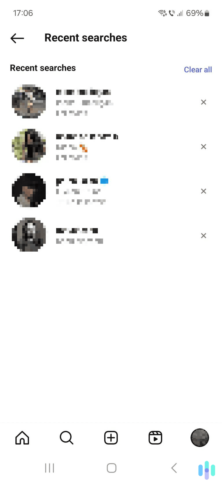 Remove your desired Instagram search entries (or all of them).