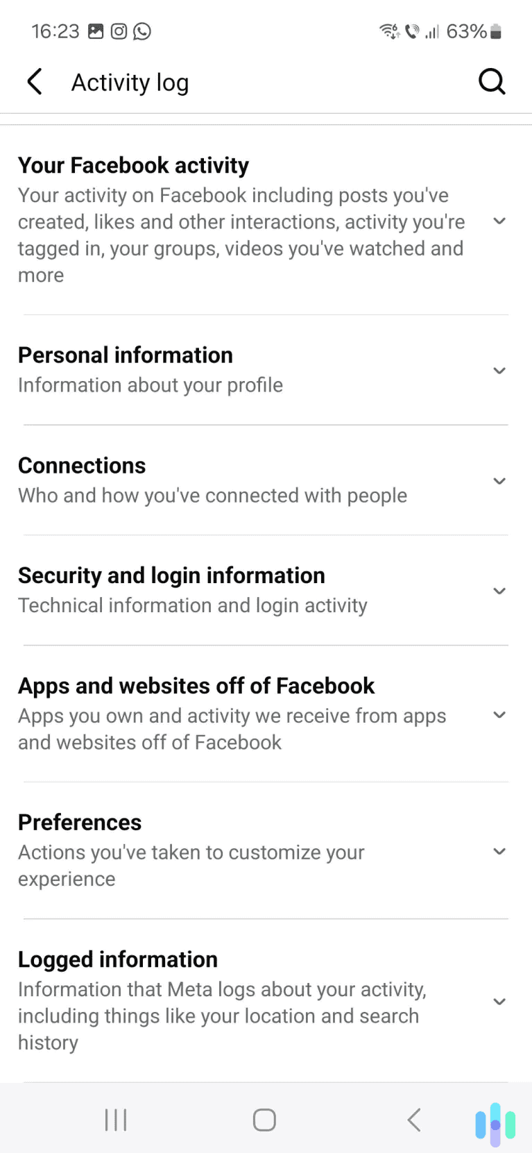 Scroll to the bottom and tap the Logged information option. Scroll to the bottom and tap the Logged information option.
