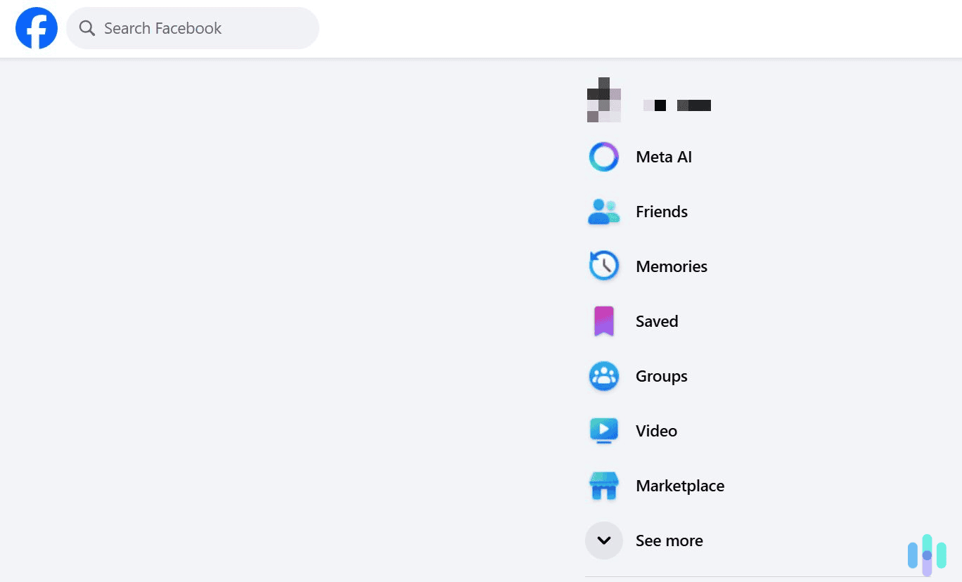 Select the Facebook search bar. Select the Facebook search bar.