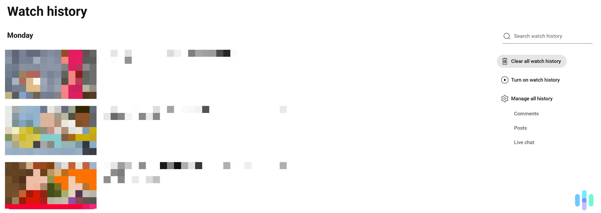 Select the option to clear all your YouTube watch history. Select the option to clear all your YouTube watch history.