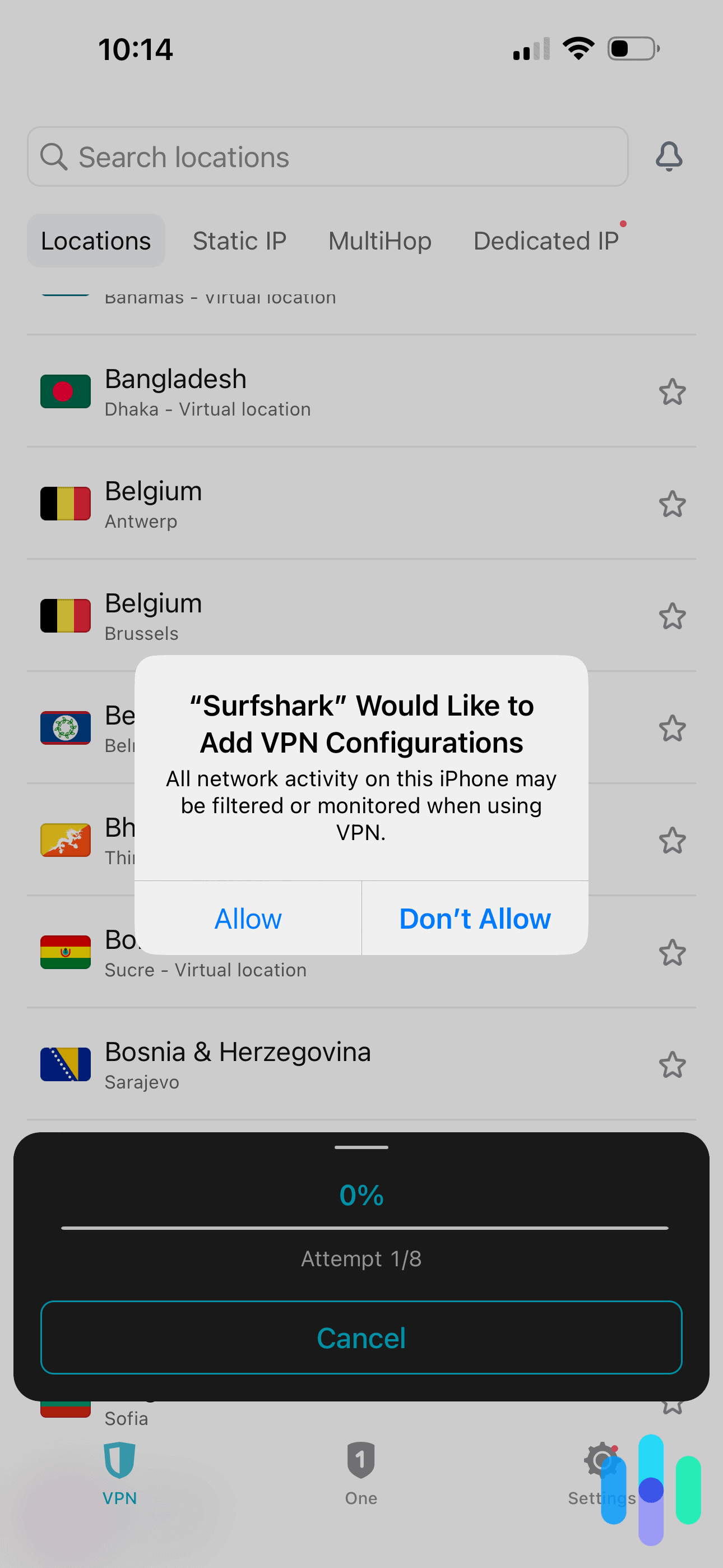 Surfshark asks permission to add VPN configuration Surfshark asks permission to add VPN configuration