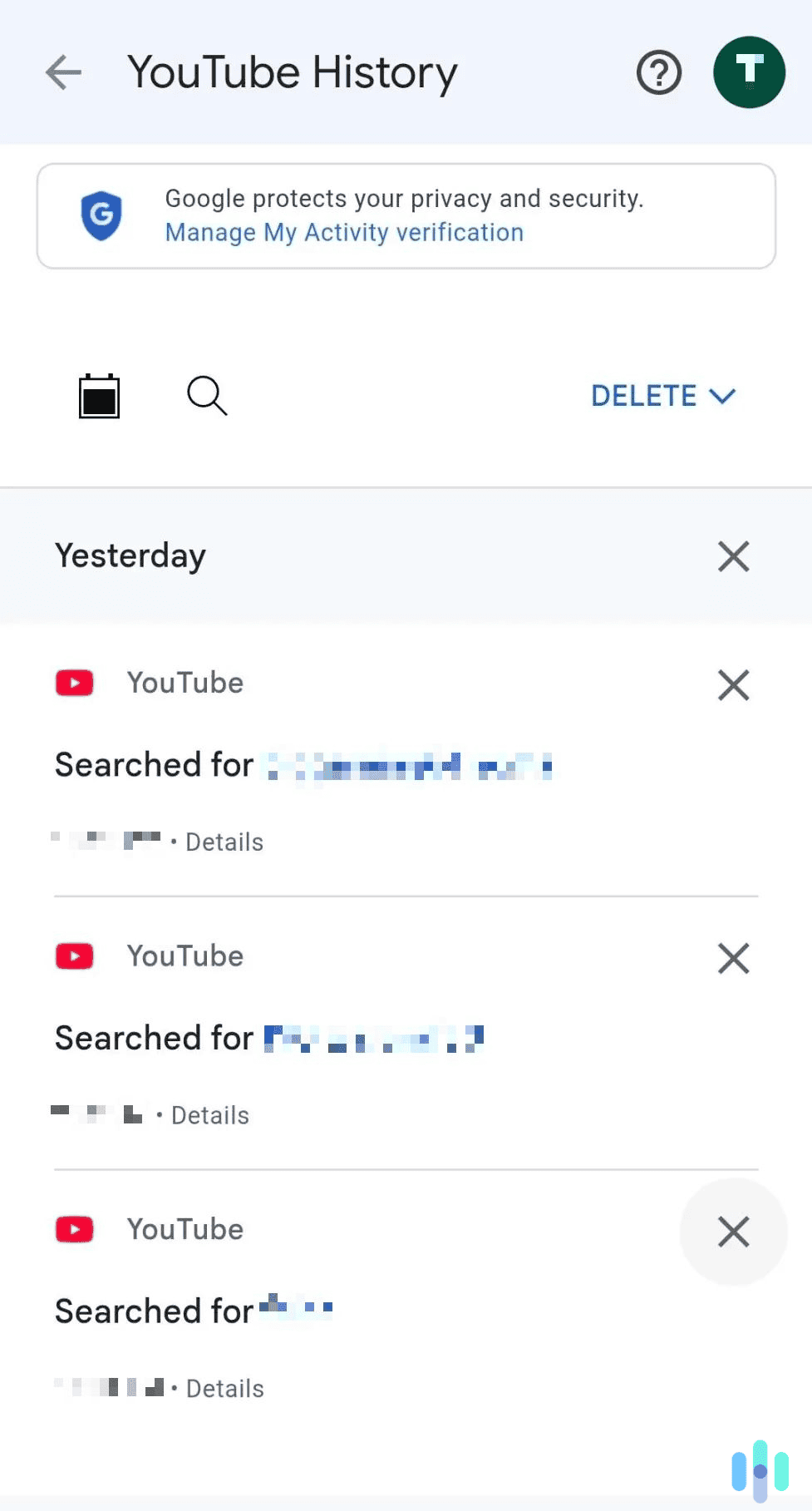 Tap the gray “X” icon to remove any search entry you want. Tap the gray “X” icon to remove any search entry you want.