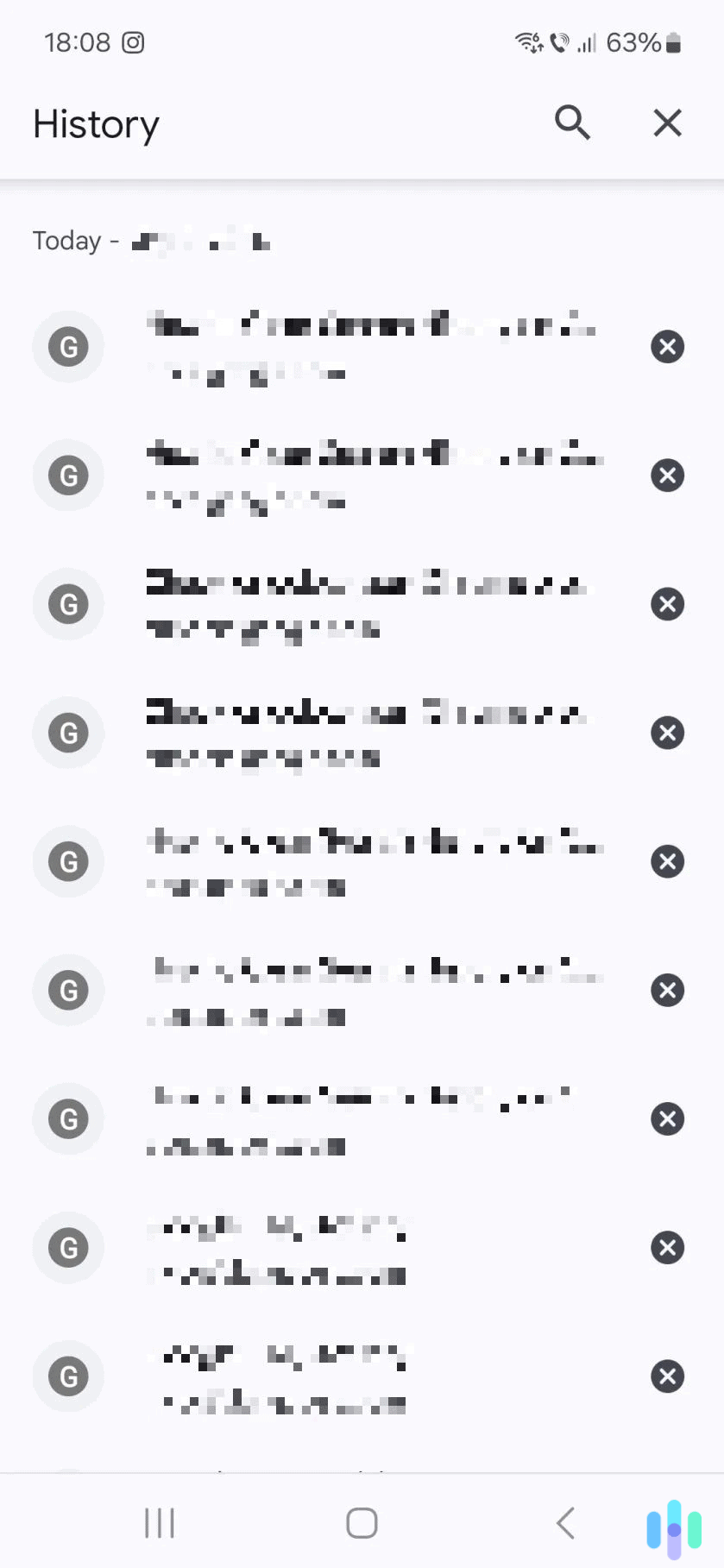 Tap the X icon to the right of any entry you want to remove. Tap the X icon to the right of any entry you want to remove.