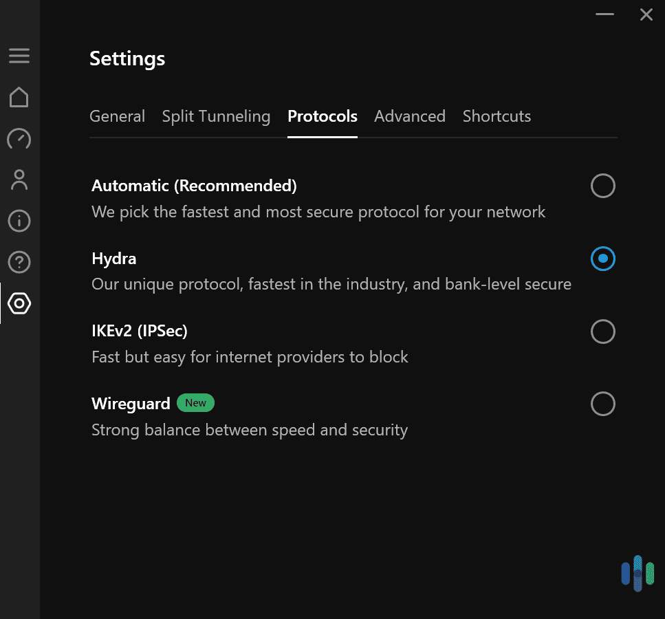 The proprietary Hydra protocol automatically obfuscates your VPN traffic.