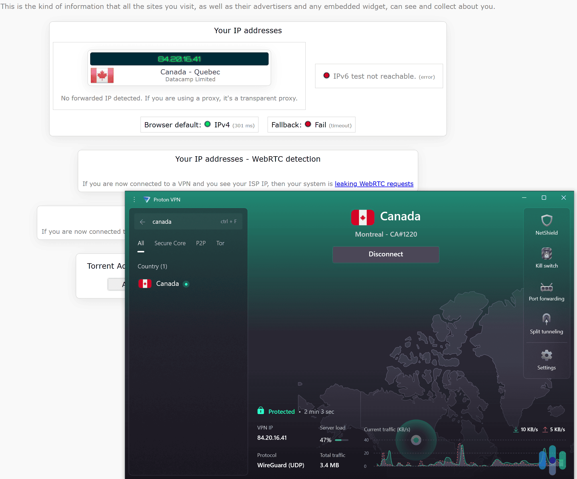 We didn’t experience any issues when we tested Proton VPN for leaks. We didn't experience any issues when we tested Proton VPN for leaks.