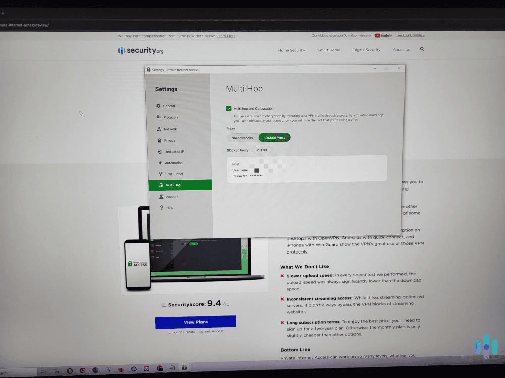 We like how Private Internet Access provides in-app access to SOCKS5 and Shadowsocks proxy connections.