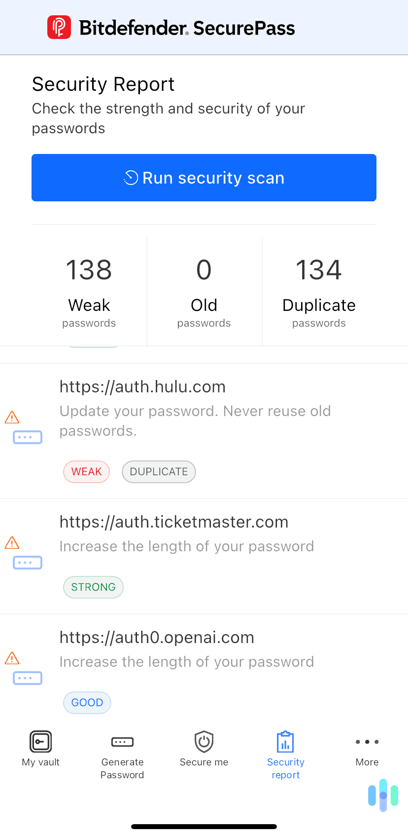 We really liked the specific critiques of our weak passwords