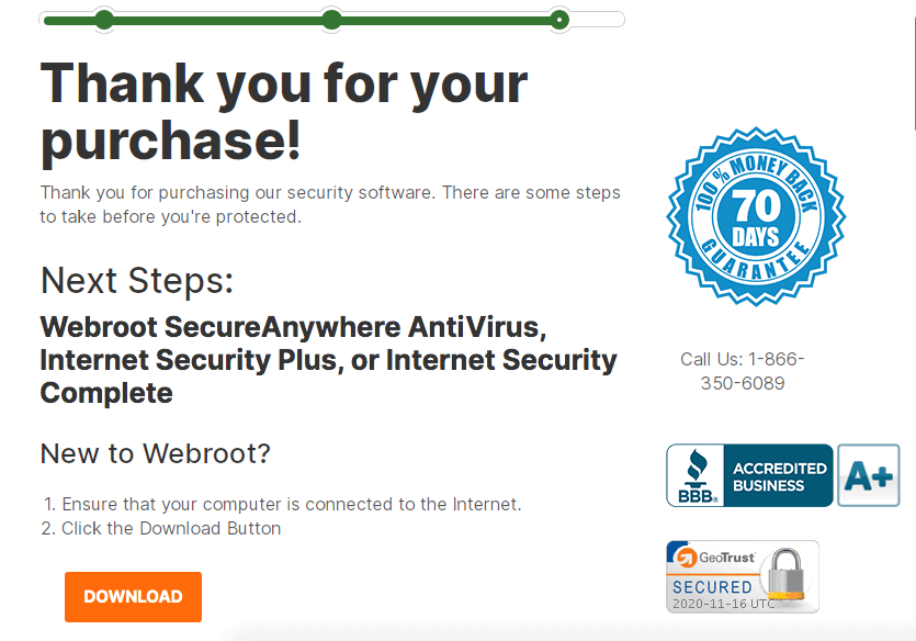 Webroot Purchase Confirmation Webroot Purchase Confirmation