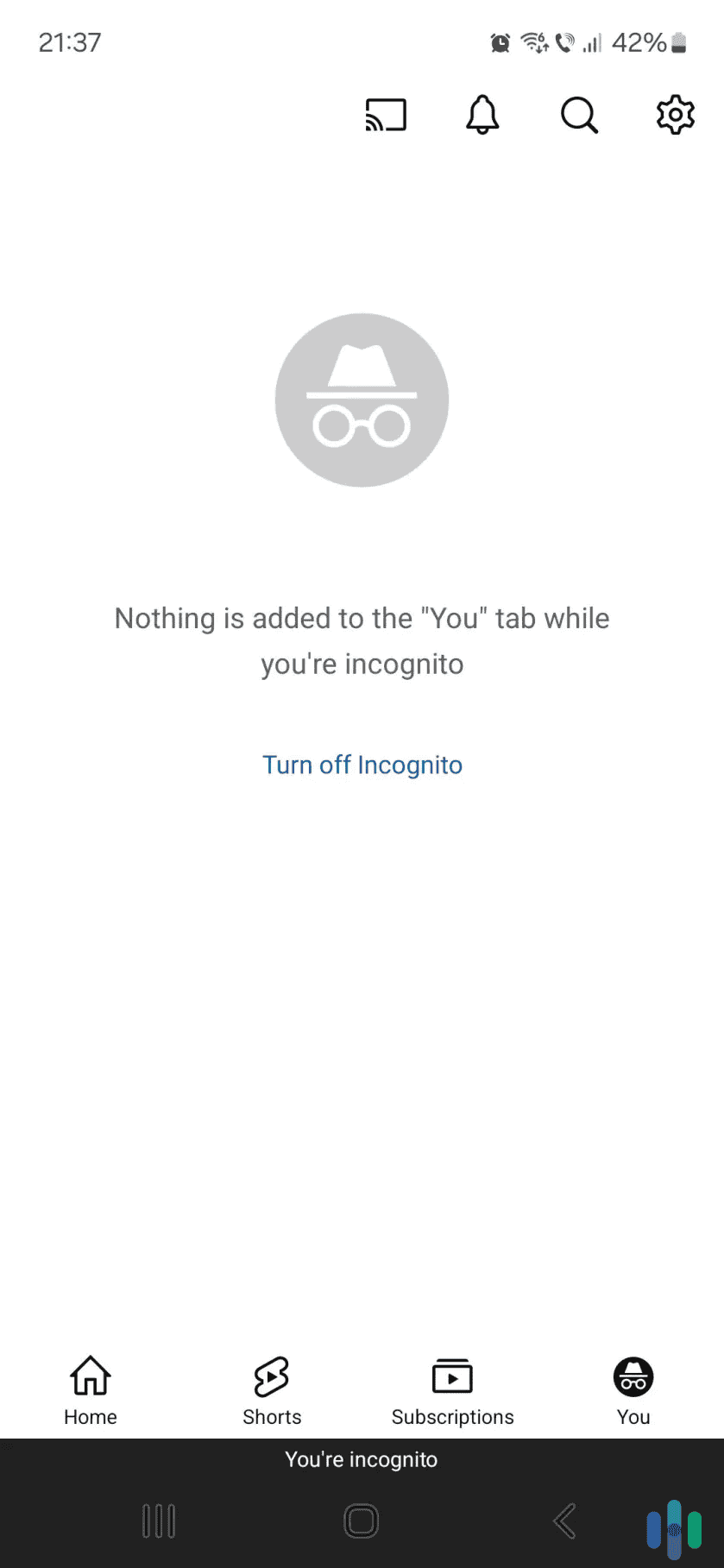 With Incognito on, your YouTube searches won’t be linked to your account. With Incognito on, your YouTube searches won't be linked to your account.